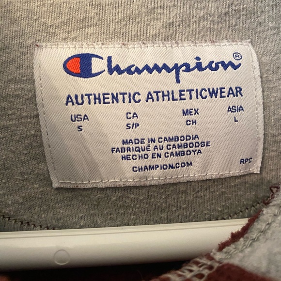 CHAMPION unisex burgundy hoodie with grey inside on hood - Picture 4 of 5